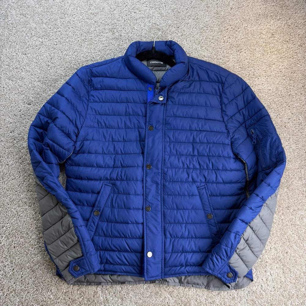 Claiborne Jacket Mens Small Blue Quilted Puffer Snap Front Insulated Winter
